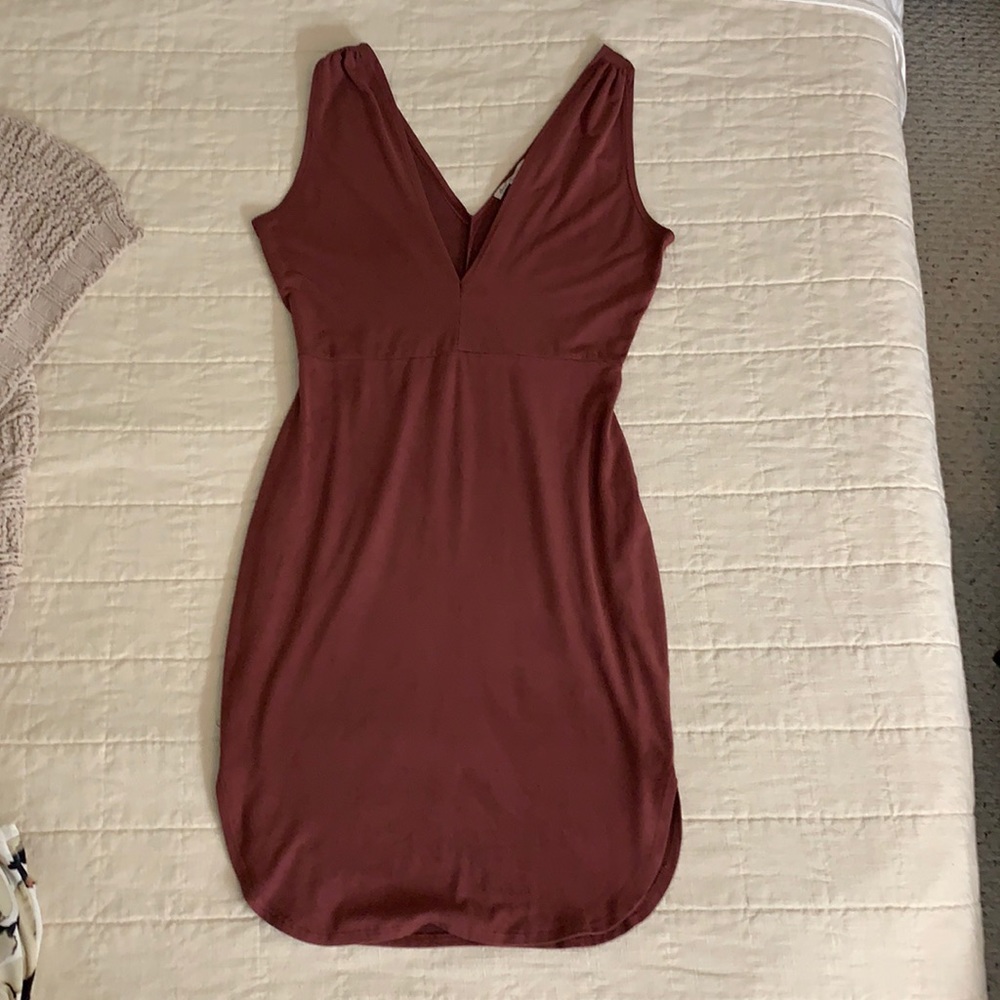 Suede Mini Dress - v-neck/back, burgundy